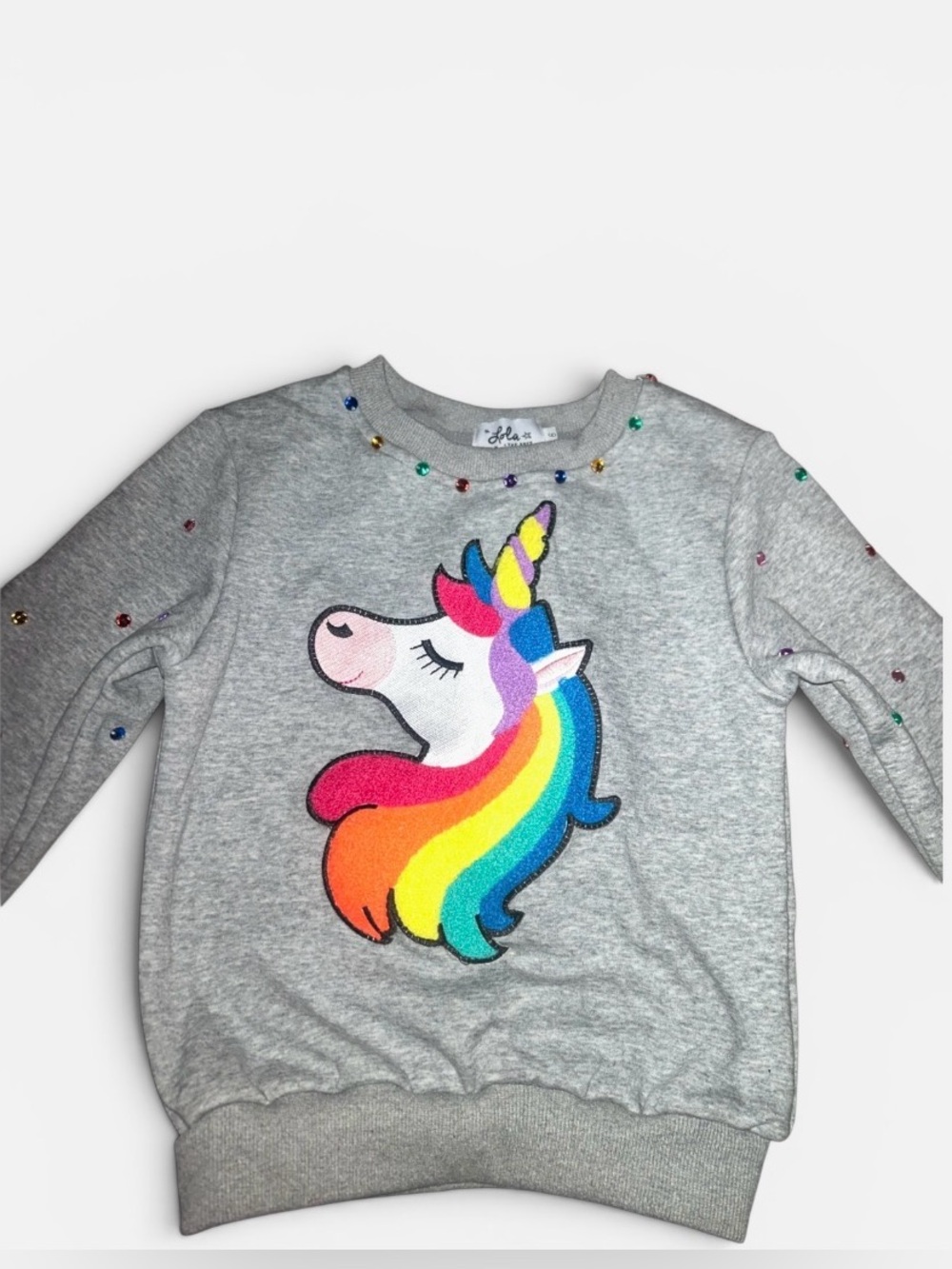Lola and the Boys HAPPY UNICORN RAINBOW GEM SET Grey Sweatshirt & Leggings Set - Picture 14 of 14